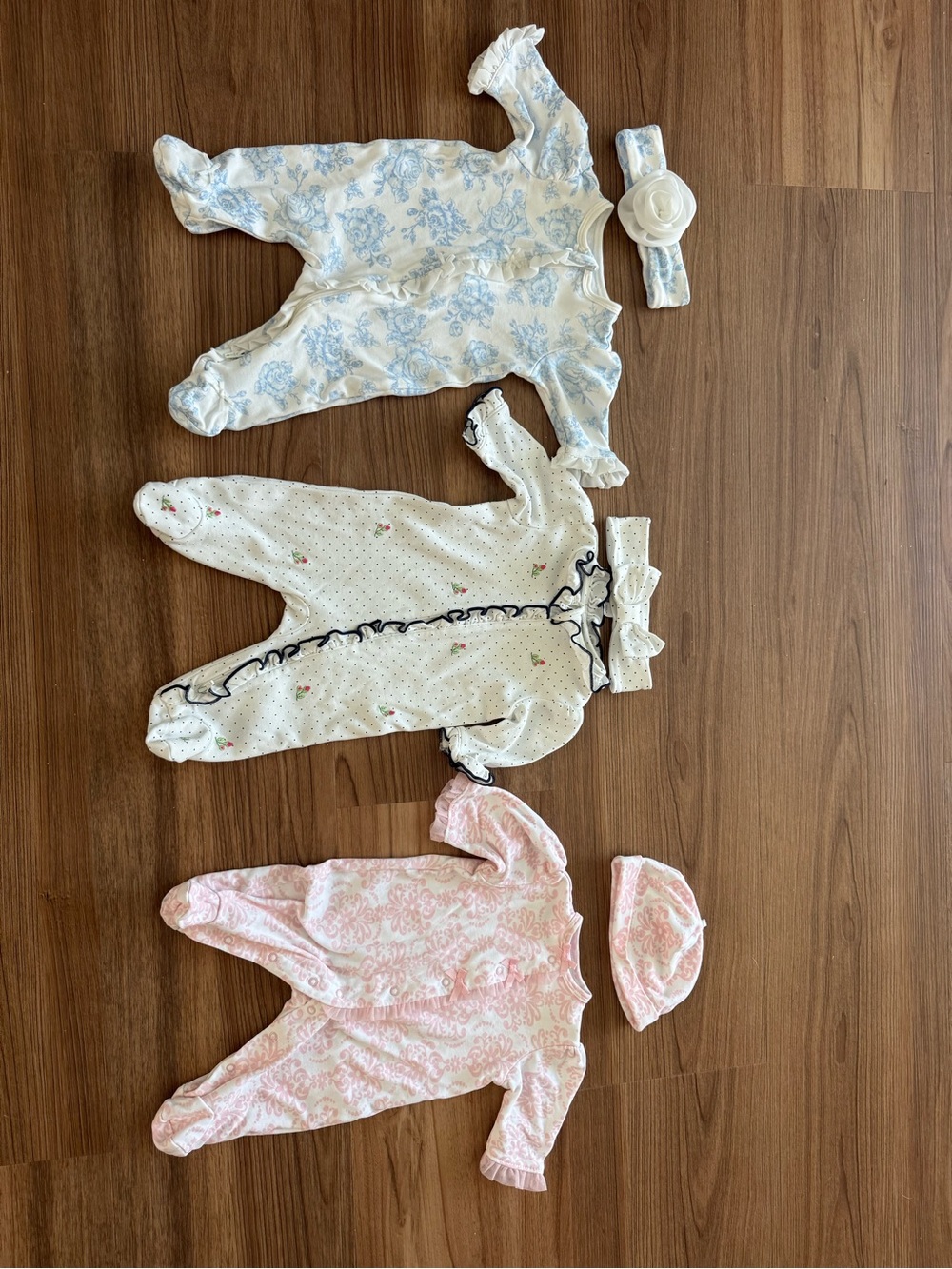 Little Me Baby Footie Trio in Blue, White, and Pink